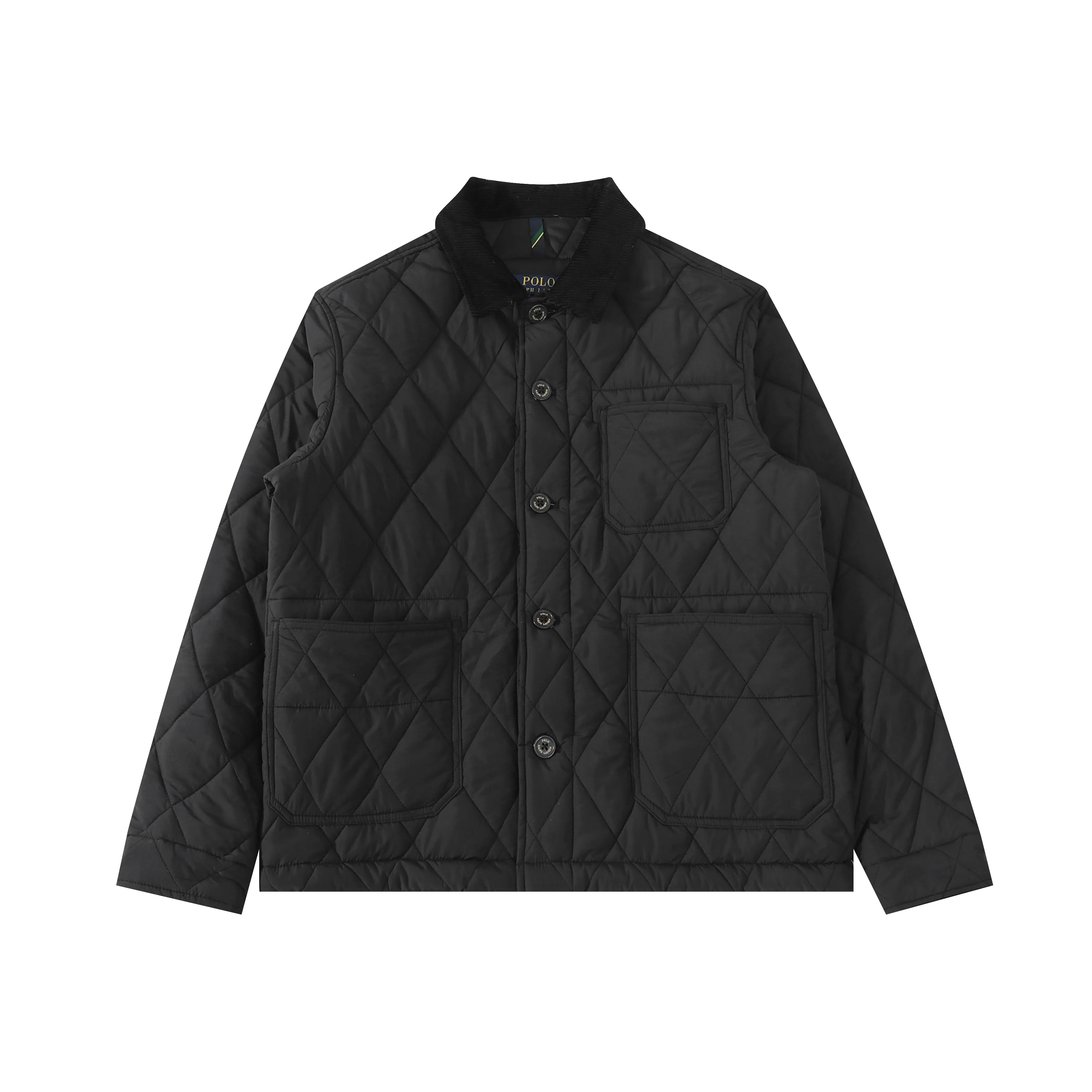 P370 #R50 Ralph Lauren/Ralph Lauren classic old money style workwear rhombus retro cotton jacket. Inspired by retro workwear, it reshapes the contemporary British style. Imported machine-pressed diamond quilting technology, every quilting line is accurately aligned, and the details are full of ingenuity; three-dimensional tailoring creates a neat H-shaped silhouette, and it can still remain light and straight when worn in multiple layers in autumn and winter. Customized metal buttons, low-key embellished textured corduroy lapel design, full of retro atmosphere, 37.5° temperature control black technology, breathable and moisture-proof, locks in temperature and sweat, waterproof and snow-proof fabric, no fear of bad weather, anti-run cotton patented technology, warm and soft, long-wearing without deformation, five high-end colors: navy | khaki | black | green | brown, easily suitable for commuting, leisure, and travel. Wearing one piece gives off a calm temperament of "old money style", and you can have both style and warmth in low-temperature weather.  Color: Navy blue, black, khaki, military green, brown Size: S M L
